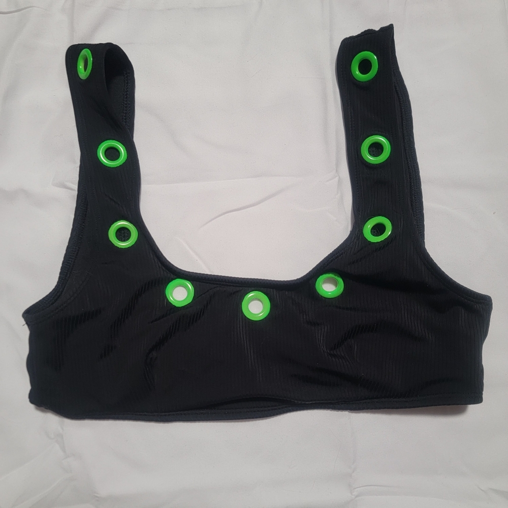 NoBo M 7-9 Black Rave Bralette with Green Eyelets